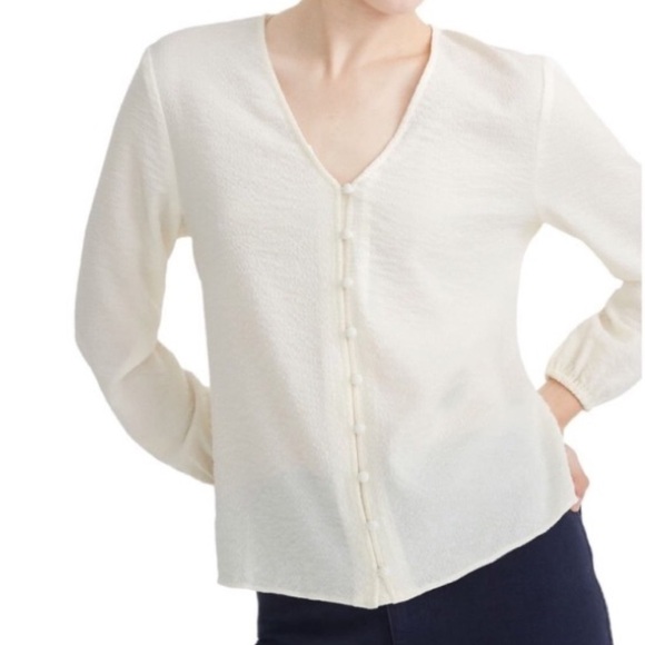 MADEWELL Cream Button Down Textured V-Neck Blouse Size XL - Picture 1 of 9